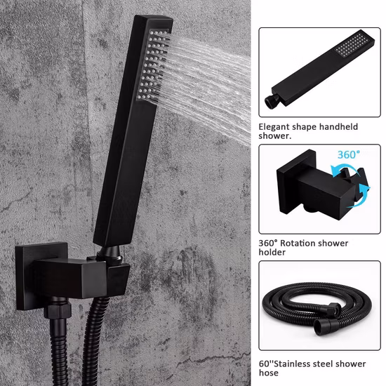 Aquacubic Black Rainfall Shower Head Handheld Spray Bathroom Shower Faucet Set