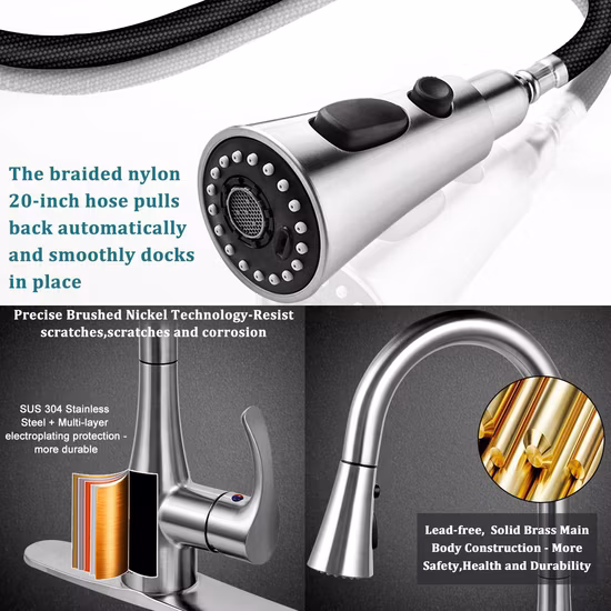 Motion Sensor Activated Smart Hands-Free Automatic Single Handle Brushed Nickel Finish Pull out Kitchen Sink Faucet