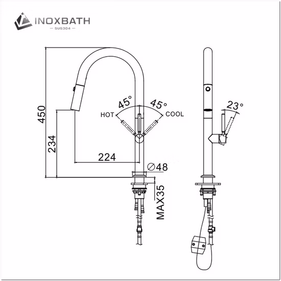 Commercial 304 Stainless Steel Pull out Kitchen Faucet Brushed Nickel Kitchen Sink Faucet