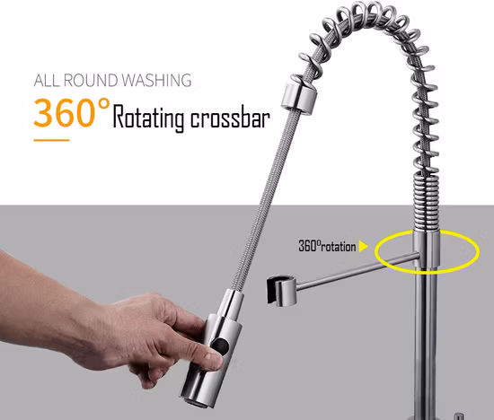 Superior Quality Single Handle Spring Pull out Kitchen Faucet Lead Free Solid Brass Kitchen Faucet with Pull Down Sprayhead