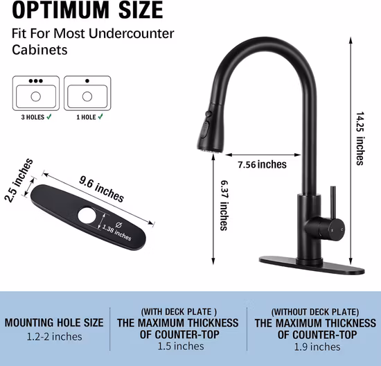 Luxury Matte Black Kitchen Sink Faucet with Pull Down Sprayer