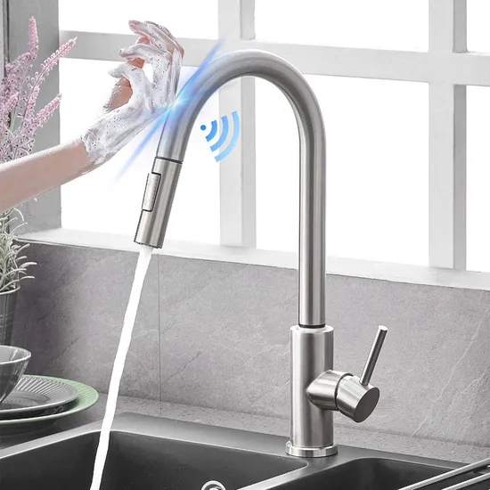 Pull out Single Handle Lever Automatic Touchless Touch Free No-Touch Motion Sensor Brass Body Bathroom Bidet Kitchen Sink Wash Basin Water Mixer Tap Faucet