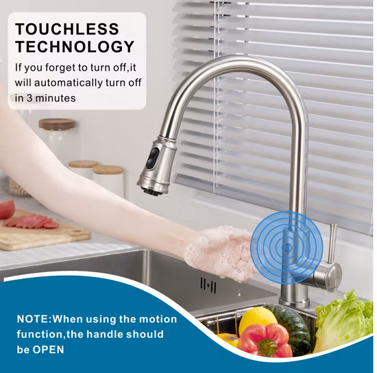 Stainless Steel 304 Automatic Touchless Sensor Kitchen Faucet (FT1153-T01)