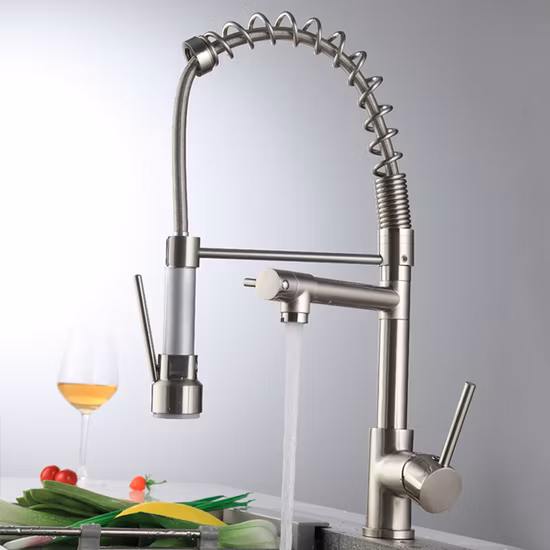 Kitchen Faucet with Pull Down Sprayer Commercial Spring 360 Rotation Kitchen Water Tap Single Handle Sink Mixer Brass Tap Pull out Selling Faucet